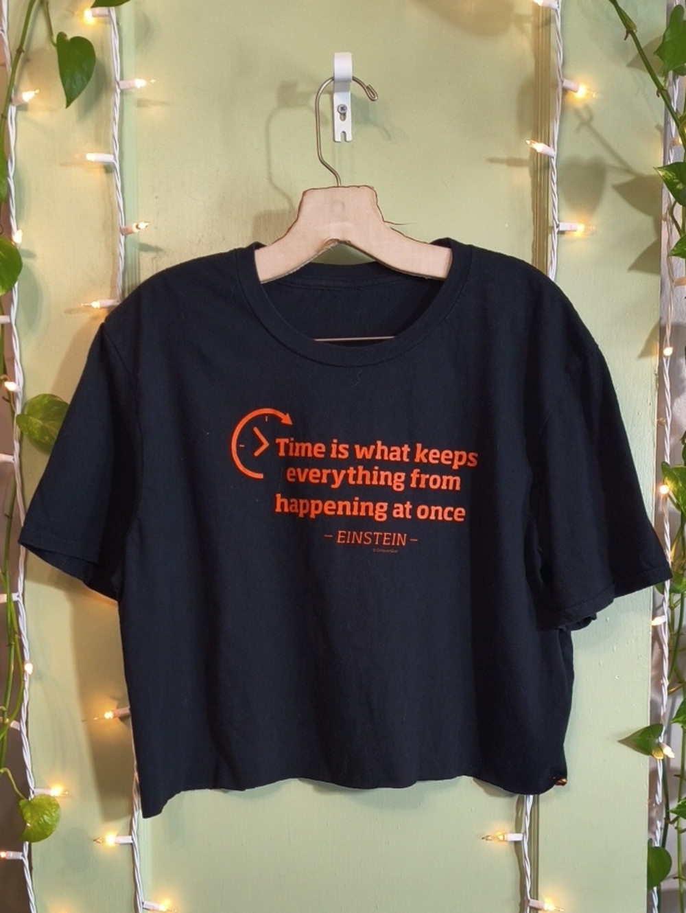 Women's Albert Einstein Time Quote Crop Oversized Orange Black T-shirt XL